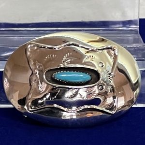 Vintage Native American Silver and Turquoise Belt Buckle